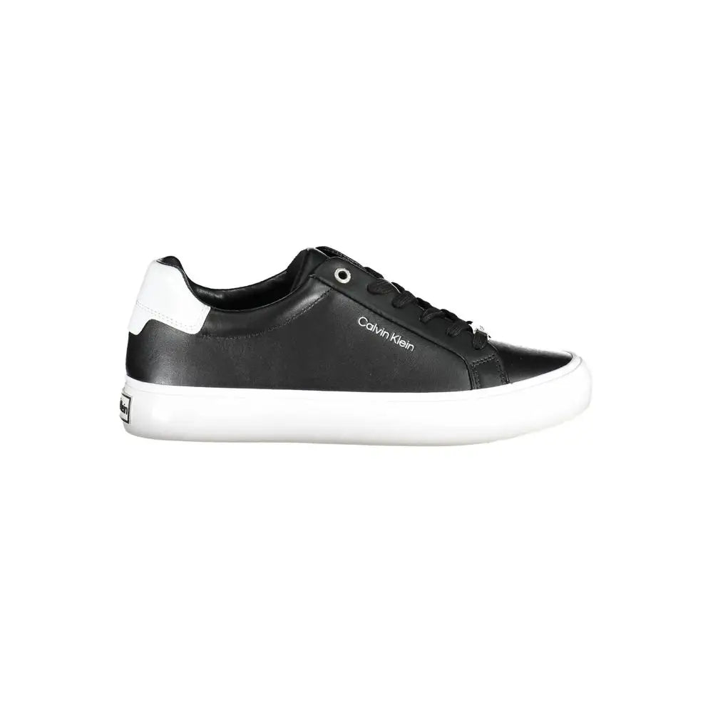 Calvin Klein black leather sneakers with white rubber sole and heel tab