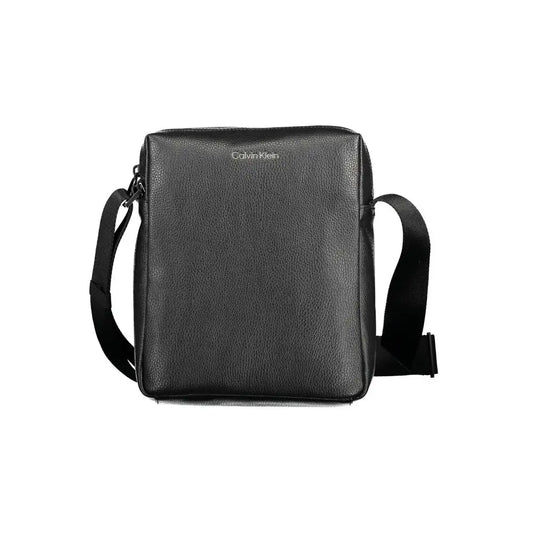 Calvin klein black polyester crossbody bag med tekstureret læder og justerbar strop