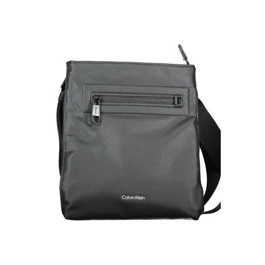 Calvin klein black polyester crossbody bag med tekstureret læder og lynlås