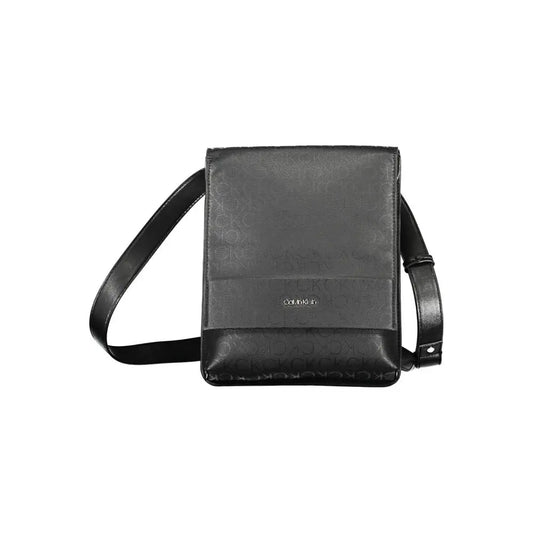 Calvin Klein black polyester crossbody bag with embossed logo and leather strap