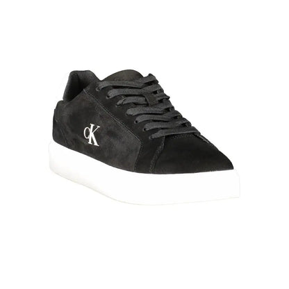 Calvin Klein sorte polyester sneakers i sort semsket med hvid gummisål og CK-logo