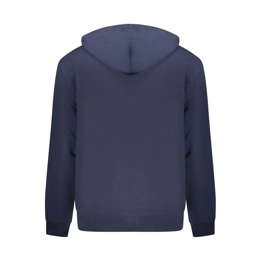 Calvin Klein blå bomuld herresweater med navyblå hætte, ribbende manchetter og kant