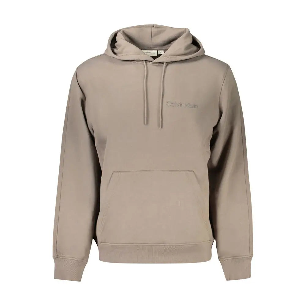 Beige Calvin Klein hoodie med subtil logo og lomme, 100% originale brands