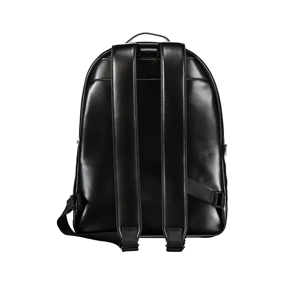 Elegant Calvin Klein black urban backpack with glossy leather finish