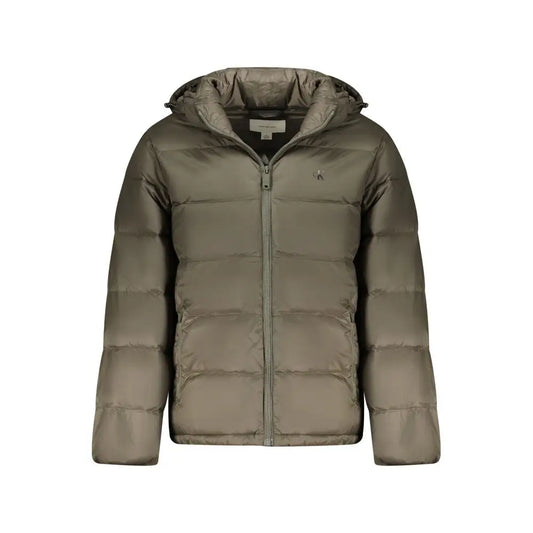 Calvin Klein Marrone Poliammide olive green quilted hooded puffer jacket
