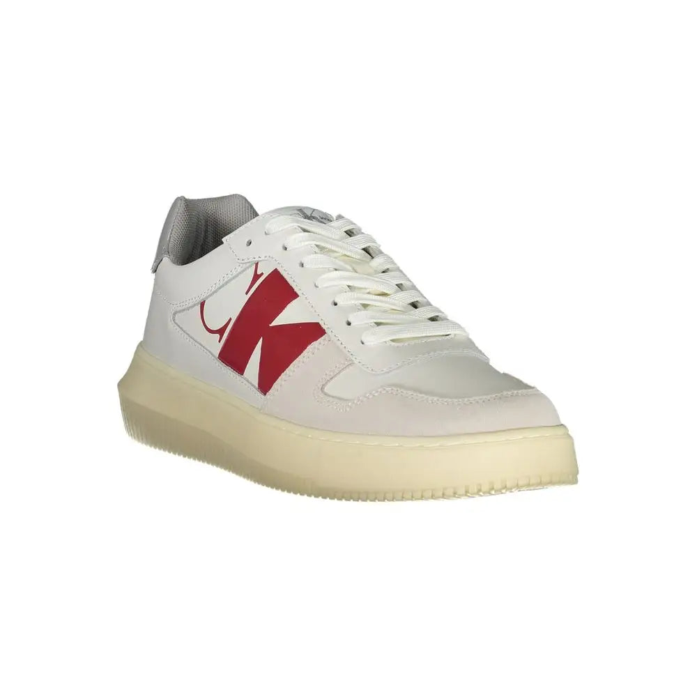 Calvin Klein Sleek White Lace-Up Sneakers with Contrast Details - Sneakers