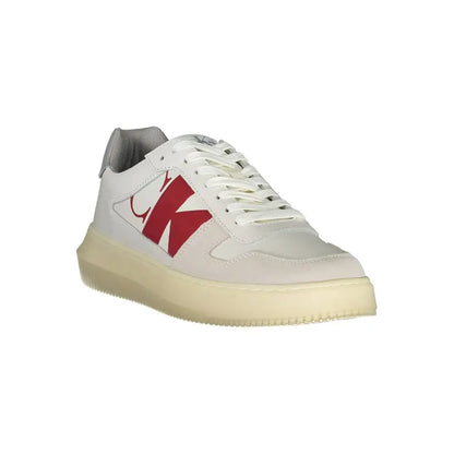 Calvin Klein Sleek White Lace-Up Sneakers with Contrast Details - Sneakers