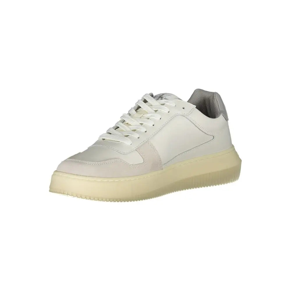 Calvin Klein Sleek White Lace-Up Sneakers with Contrast Details - Sneakers