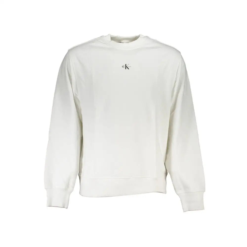 Hvid Calvin Klein bomuldssweater med sort logo, 100% originale brands