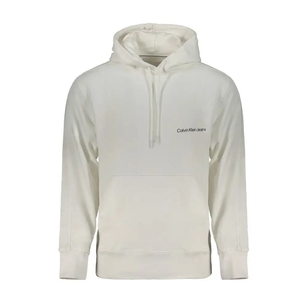 Calvin Klein white cotton hoodie med sort logo og snører