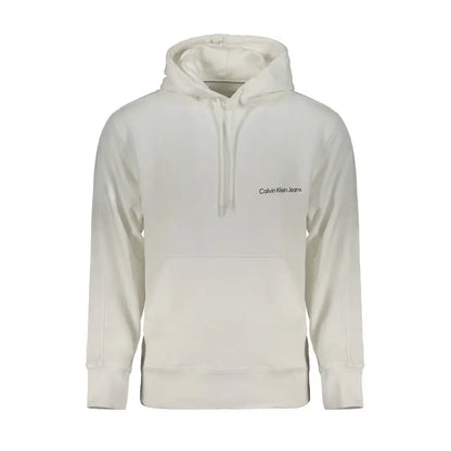 Calvin Klein white cotton hoodie med sort logo og snører