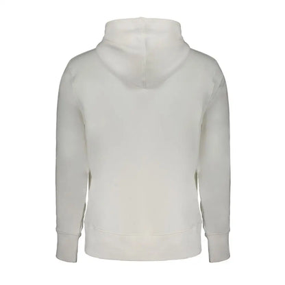 Calvin Klein hvid bomuldssweater med hætte, blød tekstur og ribbade manchetter