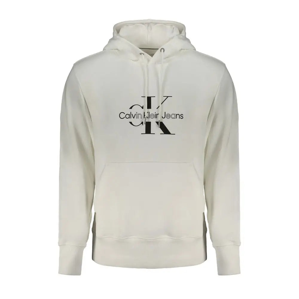 Calvin Klein white cotton hoodie med sort logo