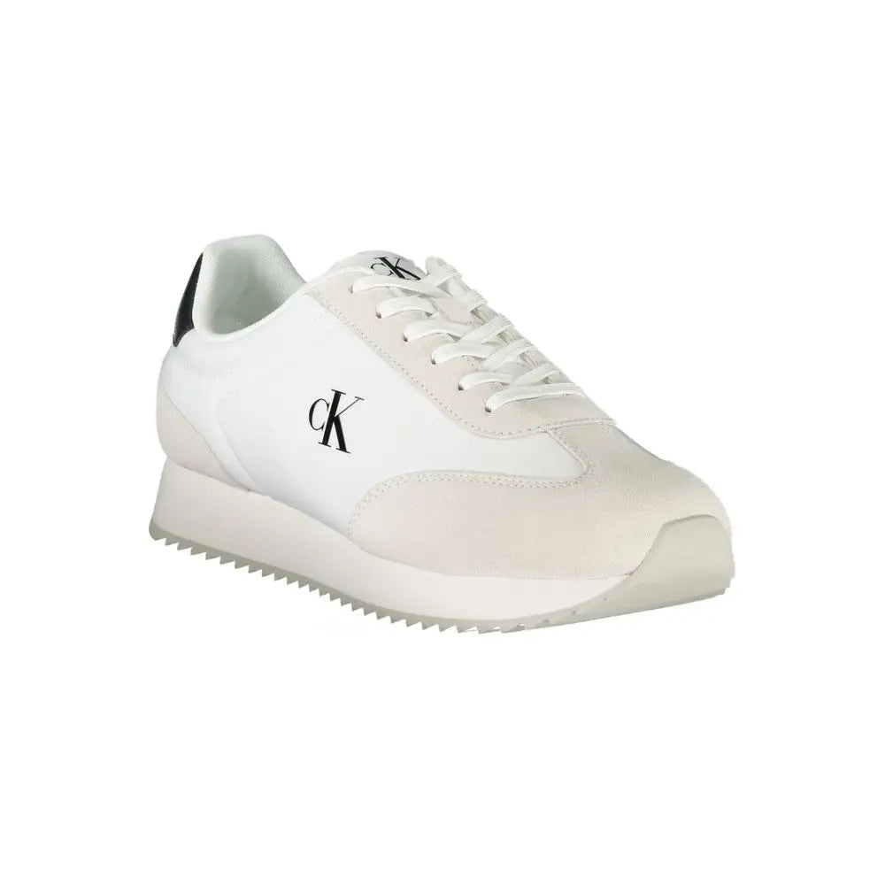 Calvin Klein hvide lædersneakers til mænd, 100% originale brands fra outlet mærkevarer