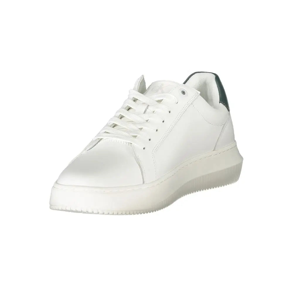 Calvin Klein white læder sneakers med grøn hæl og chunky sål