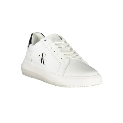 Calvin Klein white leather sneakers with black logo and heel tab
