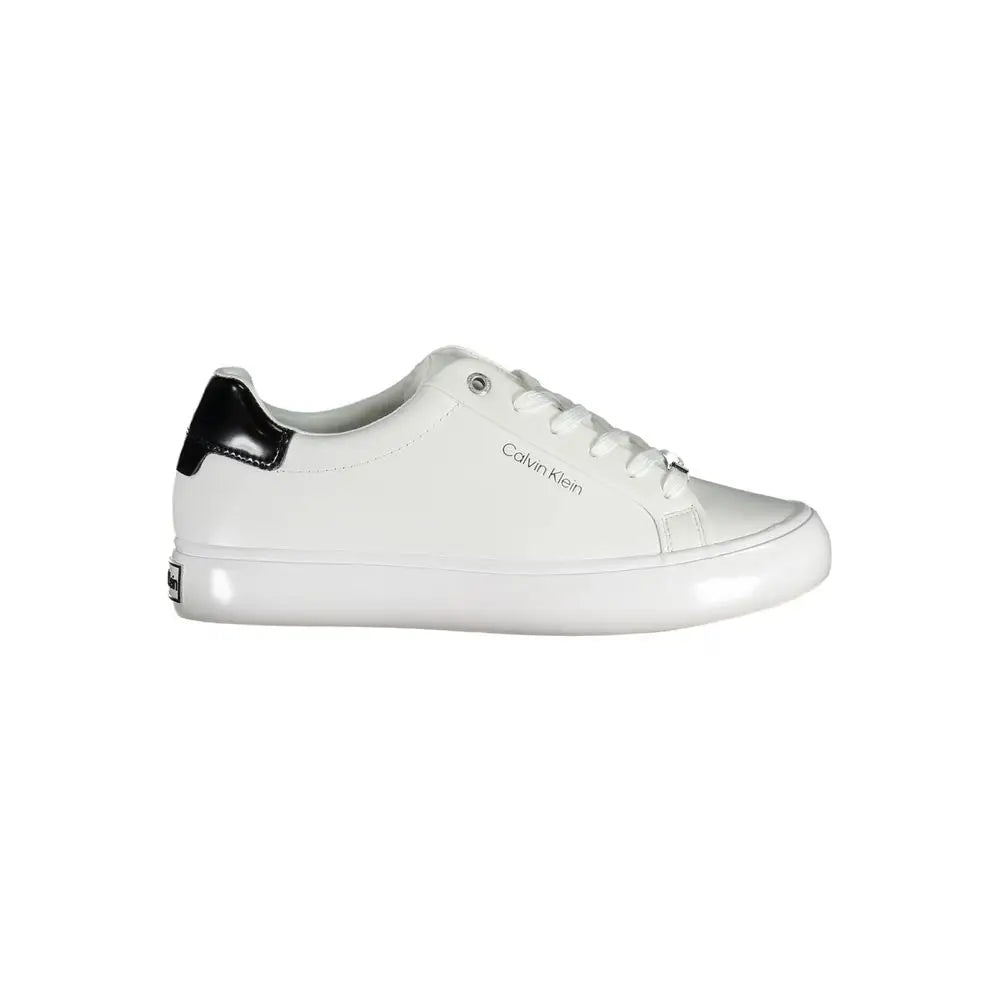 Calvin Klein white leather sneakers with glossy finish and black heel tab