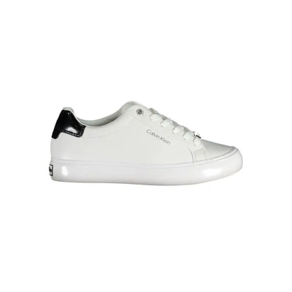Calvin Klein white leather sneakers with glossy finish and black heel tab