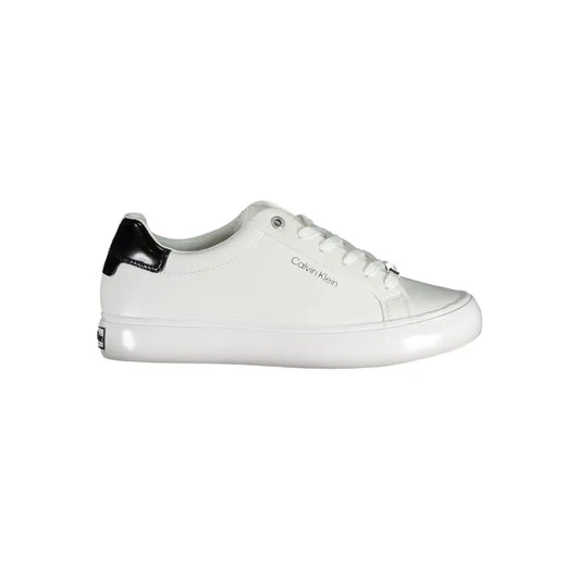 Calvin Klein white leather sneakers with glossy finish and black heel tab