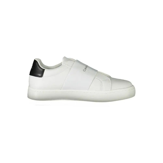 Hvide Calvin Klein polyester sneakers med sort læderhæl-tab og minimalistisk design