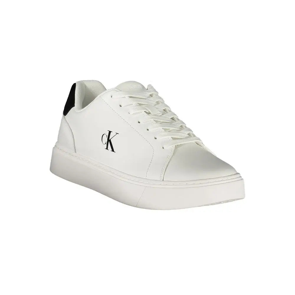 Calvin Klein white polyester sneaker with black logo and heel tab