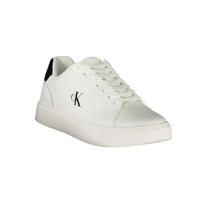 Calvin Klein white polyester sneaker with black logo and heel tab