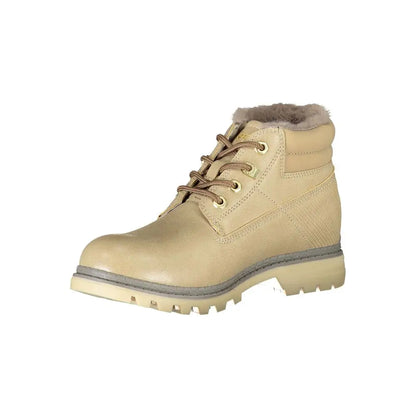 Carrera beige polyester boot med beige læder, brune snører og grå for