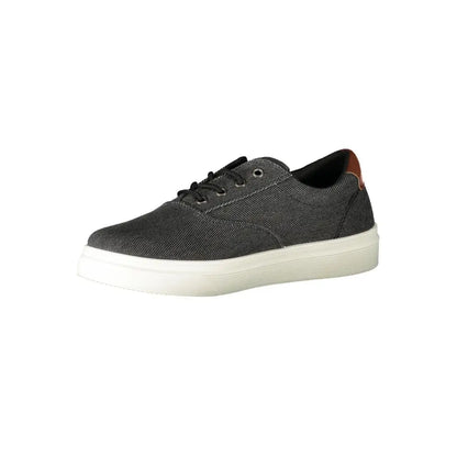 Mørkegrå canvas sneakers med sorte snører og tan læder hæl, Carrera Black Polyester
