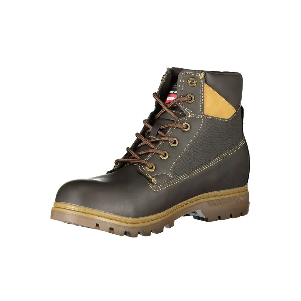 Carrera rugged brown lace-up boots with tan accents and rubber sole