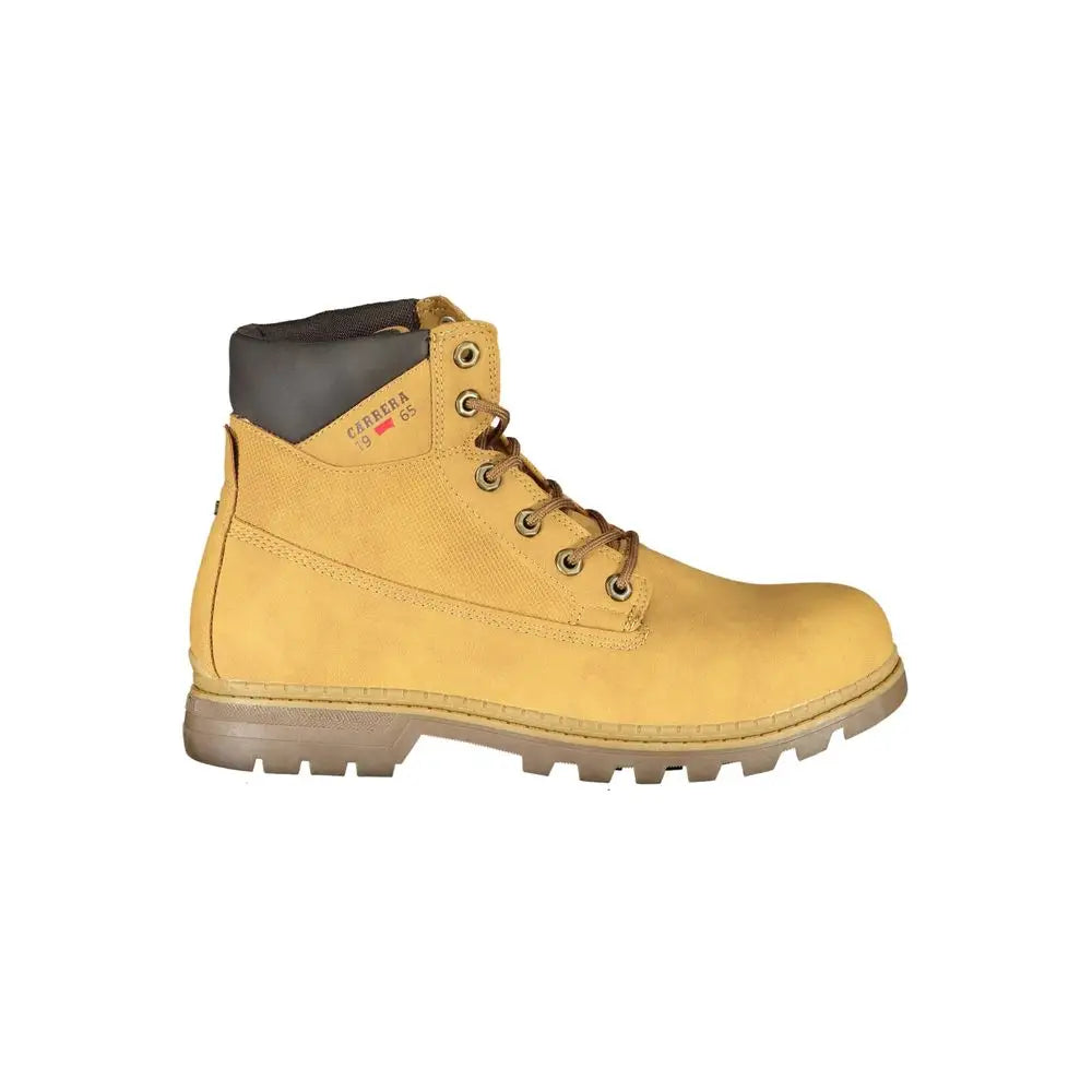 Carrera vibrant yellow lace-up boots with tan leather and logo detail