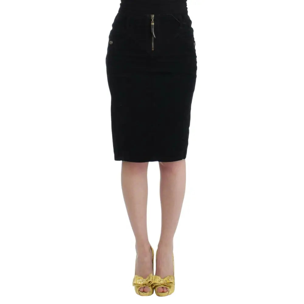 Cavalli Black Corduroy Pencil Skirt