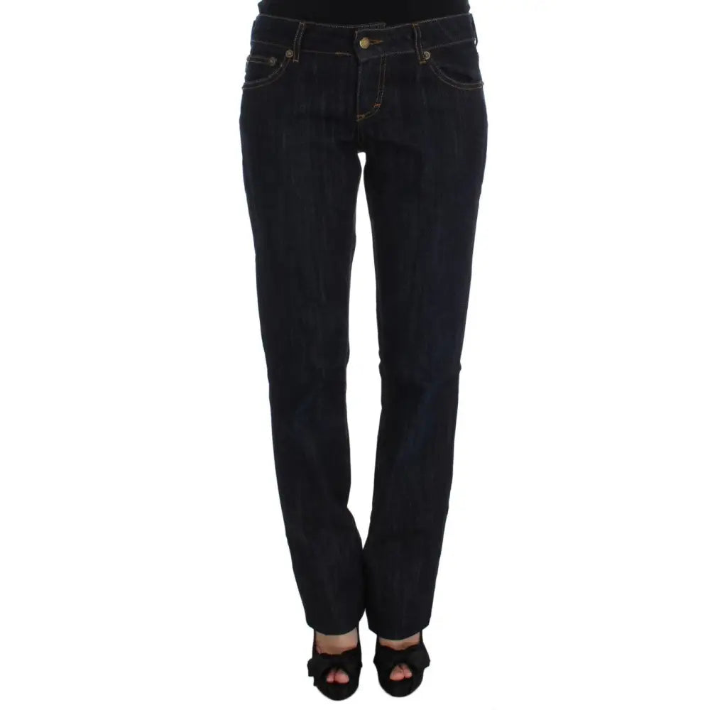 Cavalli Blue Cotton Straight Fit Stretch Jeans