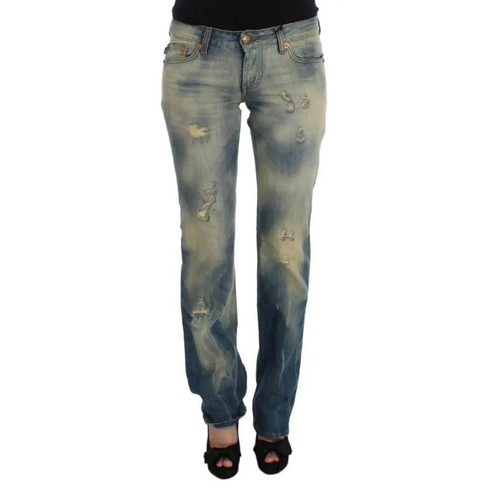 Cavalli Blue Wash Cotton Slim Fit Bootcut Jeans