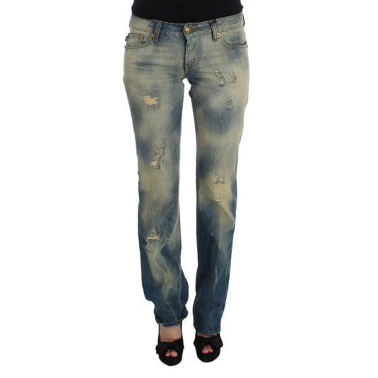 Cavalli Blue Wash Cotton Slim Fit Bootcut Jeans