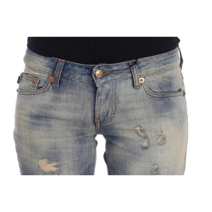 Cavalli Blue Wash Cotton Slim Fit Bootcut Jeans