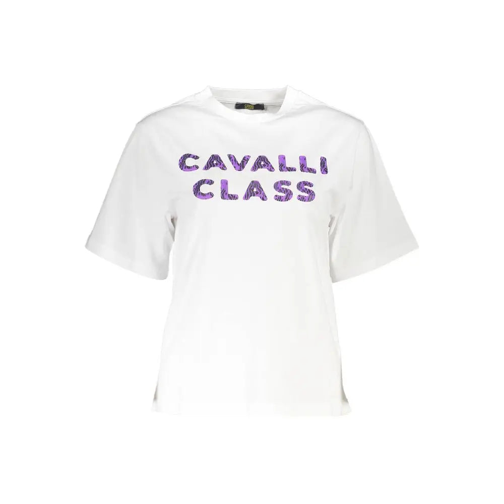 Hvid Cavalli Class bomuld T-shirt med lilla pailletter