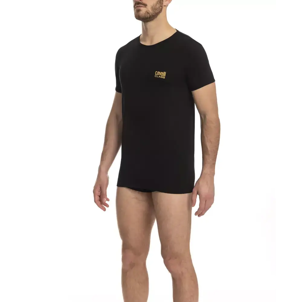 Cavalli Class Black Cotton Men T-Shirt - T-shirts