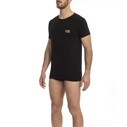 Cavalli Class Black Cotton Men T-Shirt - T-shirts