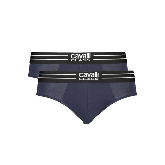 Cavalli Class blå bomuldsundertøj med navy blå briefs og sort elastik