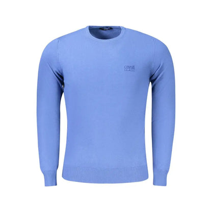 Lyseblå Cavalli Class cashmere crewneck sweater med logo, 100% originale