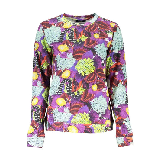 Vibrant Cavalli Class elegant purple crew neck sweater in floral print