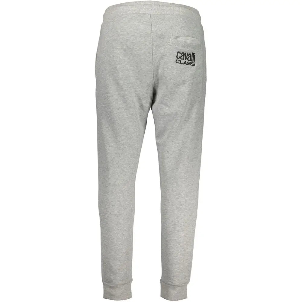 Grå hederede sweatpants med Cavalli Class-logo i sort på bagside lomme