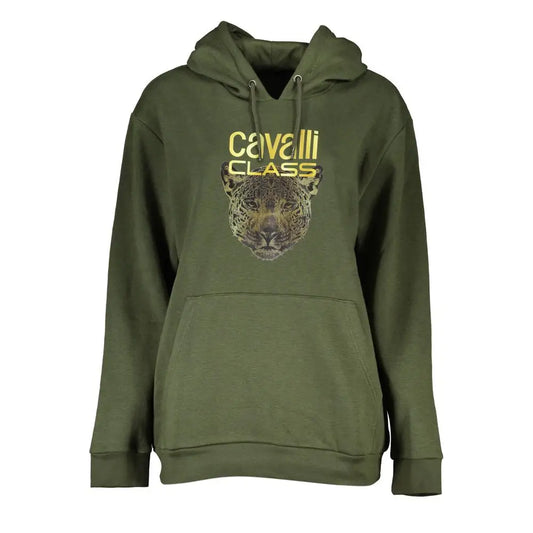 Olivengrøn Cavalli Class-hoodie med leopardhoved og guldtekst