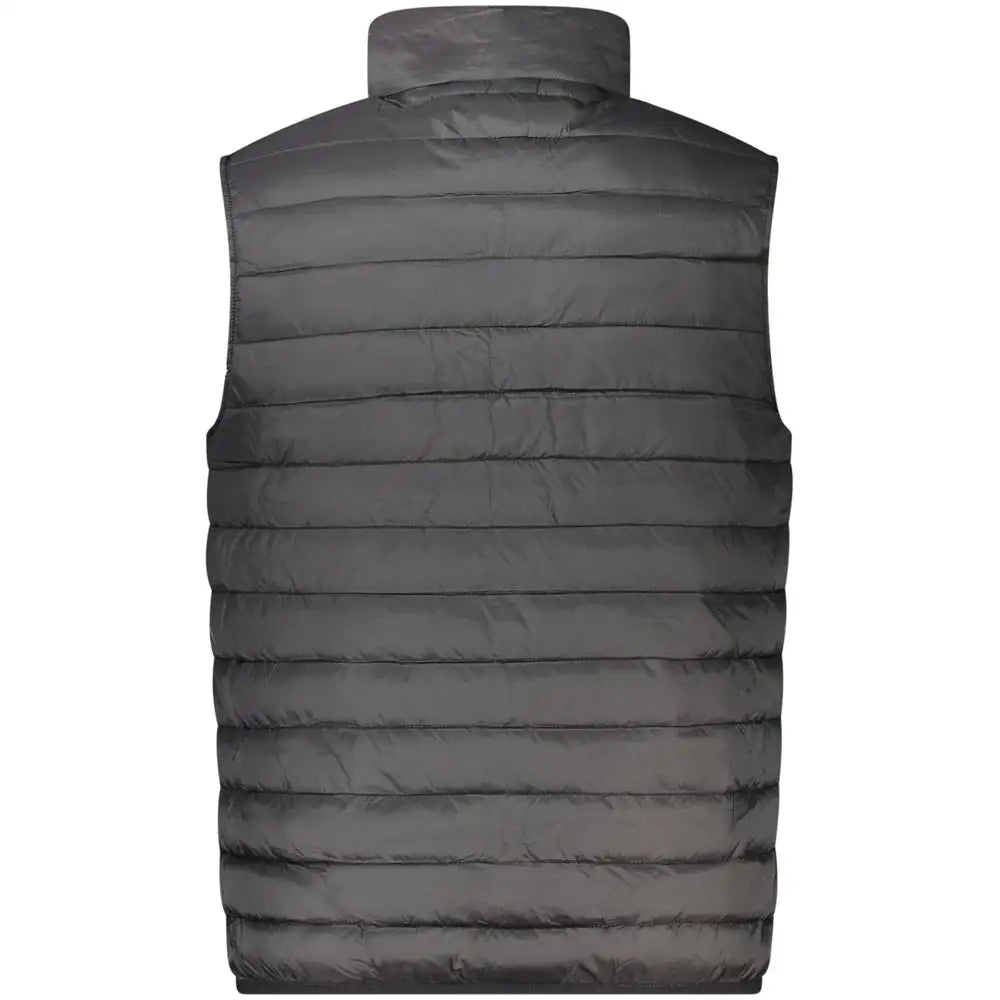 Mørk grå quiltet puffer vest med høj krave i Cavalli Class Nero polyester