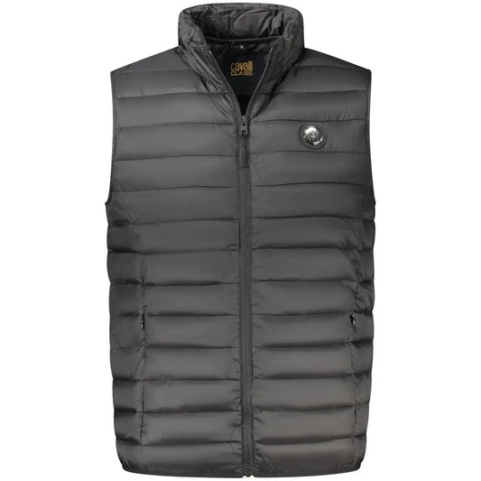 Cavalli Class Nero polyester mænds jakke med mørkegrå quiltet puffer vest, høj krave og front lynlås