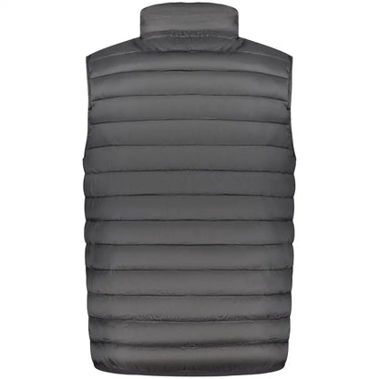 Mørk grå quiltet puffer vest med høj krave fra Cavalli Class Nero polyester jakke