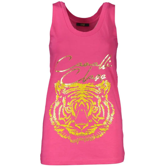 Cavalli Class Pink Cotton Tank Top - T-shirts