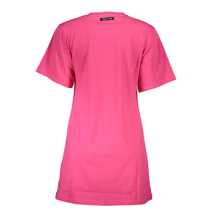 Vibrant Cavalli Class pink cotton short-sleeved t-shirt dress with crew neck and slits