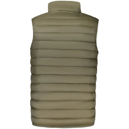 Cavalli Class Verde polyester mænds jakke i olivengrøn quiltet puffer med høj krave