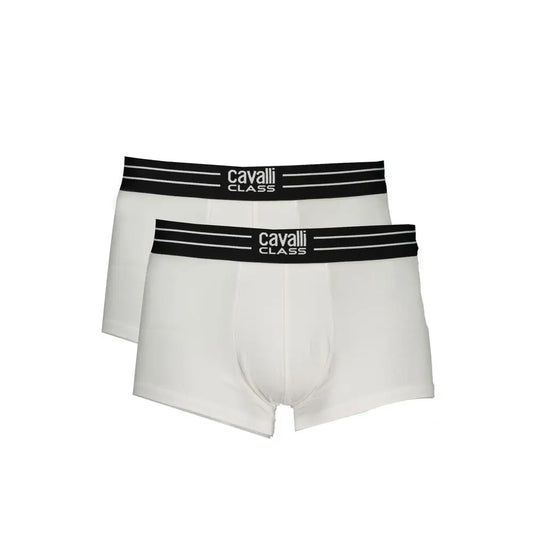 Cavalli Class white cotton men boxer briefs with black striped waistband